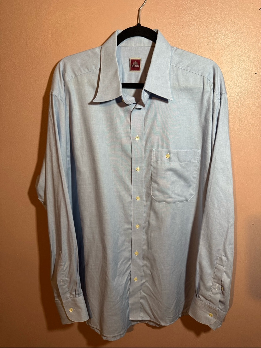 Eton Luxury Men’s Light Blue Solid Dress Shirt Point Collar Pocket